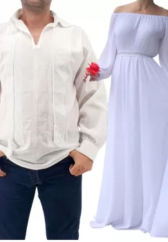 Set Cuplu Traditional 218 Camasa Traditionala si Rochie cu motive traditionale imagine