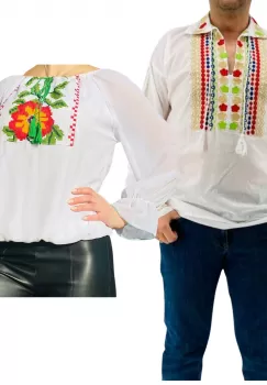 Set Cuplu Traditional 223 Camasa Traditionala si Rochie cu motive traditionale imagine