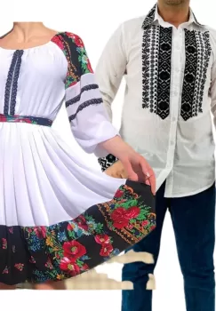 Set Cuplu Traditional 231 Camasa Traditionala si Rochie cu motive traditionale imagine