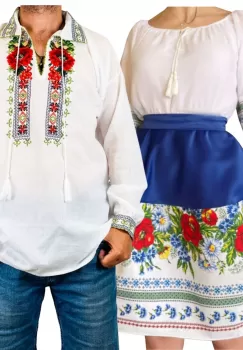 Set Cuplu Traditional 238 Camasa Traditionala si Rochie cu motive traditionale imagine