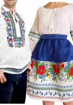 Set Cuplu Traditional 239 Camasa Traditionala si Rochie cu motive traditionale imagine