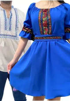 Set Cuplu Traditional 245 Camasa Traditionala si Rochie cu motive traditionale imagine