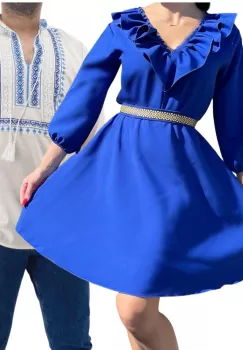 Set Cuplu Traditional 246 Camasa Traditionala si Rochie cu motive traditionale imagine