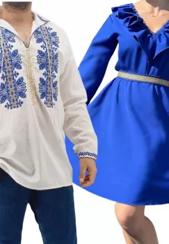 Set Cuplu Traditional 247 Camasa Traditionala si Rochie cu motive traditionale imagine