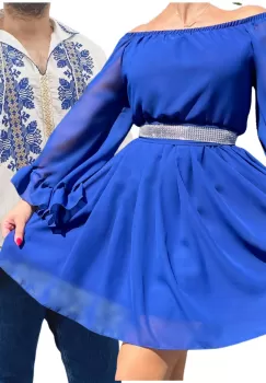 Set Cuplu Traditional 248 Camasa Traditionala si Rochie cu motive traditionale imagine