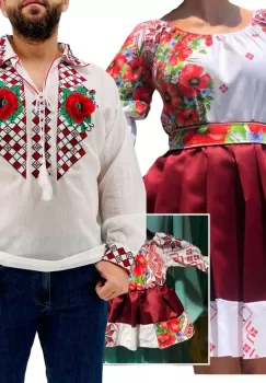 Set Cuplu Traditional 257 Camasa Traditionala si Rochie cu motive traditionale imagine