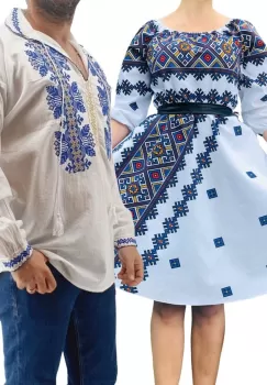 Set Cuplu Traditional 264 Camasa Traditionala si Rochie cu motive traditionale imagine