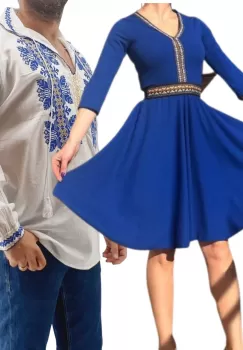 Set Cuplu Traditional 267 Camasa Traditionala si Rochie cu motive traditionale imagine