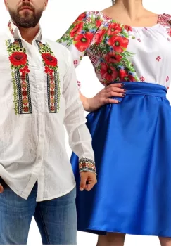 Set Cuplu Traditional 272 Camasa Traditionala si Rochie cu motive traditionale imagine