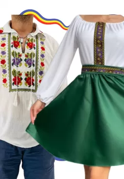 Set Cuplu Traditional 297 Camasa Traditionala si Rochie cu motive traditionale imagine
