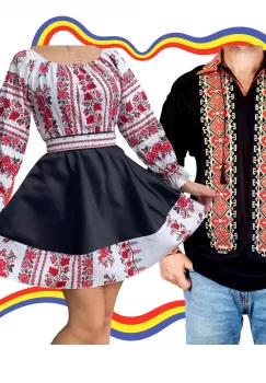 Set Cuplu Traditional 301 Camasa Traditionala si Rochie cu motive traditionale imagine