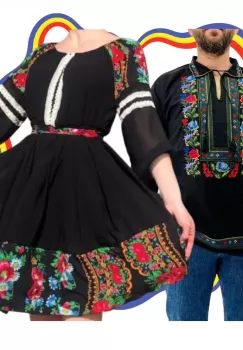 Set Cuplu Traditional 302 Camasa Traditionala si Rochie cu motive traditionale imagine