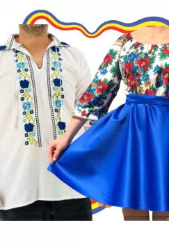 Set Cuplu Traditional 307 Camasa Traditionala si Rochie cu motive traditionale imagine