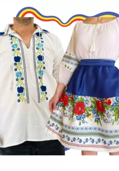 Set Cuplu Traditional 308 Camasa Traditionala si Rochie cu motive traditionale imagine