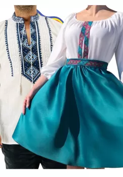 Set Cuplu Traditional 309 Camasa Traditionala si Rochie cu motive traditionale imagine