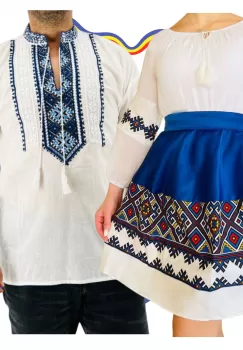 Set Cuplu Traditional 310 Camasa Traditionala si Rochie cu motive traditionale imagine
