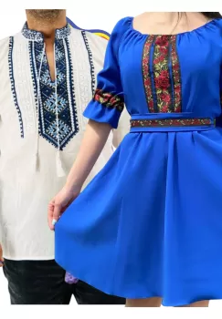 Set Cuplu Traditional 311 Camasa Traditionala si Rochie cu motive traditionale imagine