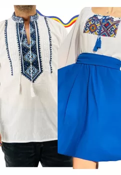 Set Cuplu Traditional 312 Camasa Traditionala si Rochie cu motive traditionale imagine