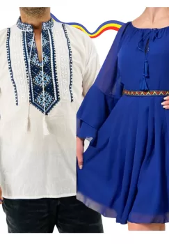 Set Cuplu Traditional 313 Camasa Traditionala si Rochie cu motive traditionale imagine