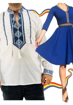 Set Cuplu Traditional 314 Camasa Traditionala si Rochie cu motive traditionale imagine