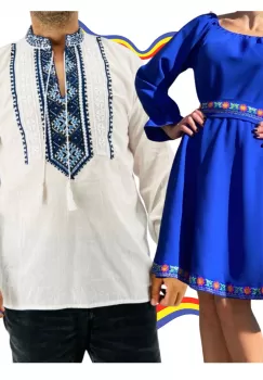 Set Cuplu Traditional 315 Camasa Traditionala si Rochie cu motive traditionale imagine