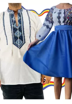 Set Cuplu Traditional 316 Camasa Traditionala si Rochie cu motive traditionale imagine