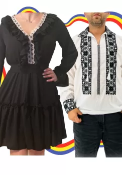 Set Cuplu Traditional 321 Camasa Traditionala si Rochie cu motive traditionale imagine