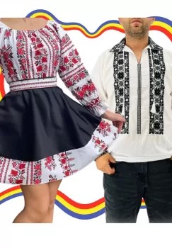 Set Cuplu Traditional 321 Camasa Traditionala si Rochie cu motive traditionale imagine