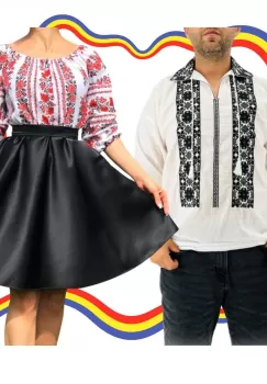 Set Cuplu Traditional 326 Camasa Traditionala si Rochie cu motive traditionale imagine