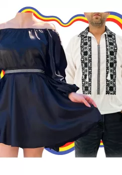 Set Cuplu Traditional 330 Camasa Traditionala si Rochie cu motive traditionale imagine