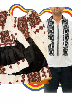 Set Cuplu Traditional 331 Camasa Traditionala si Rochie cu motive traditionale imagine