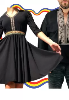 Set Cuplu Traditional 333 Camasa Traditionala si Rochie cu motive traditionale imagine