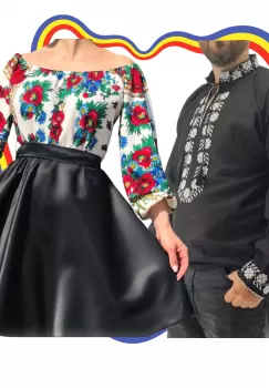 Set Cuplu Traditional 335 Camasa Traditionala si Rochie cu motive traditionale imagine