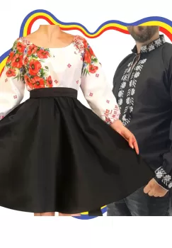 Set Cuplu Traditional 336 Camasa Traditionala si Rochie cu motive traditionale imagine