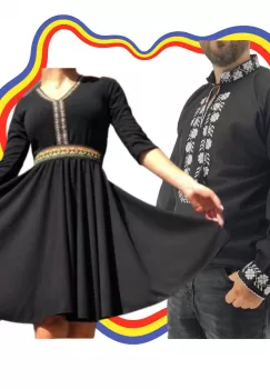 Set Cuplu Traditional 338 Camasa Traditionala si Rochie cu motive traditionale imagine