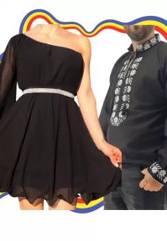 Set Cuplu Traditional 339 Camasa Traditionala si Rochie cu motive traditionale imagine