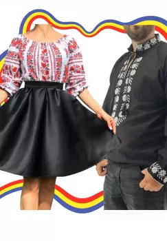 Set Cuplu Traditional 340 Camasa Traditionala si Rochie cu motive traditionale imagine