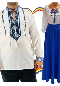 Set Cuplu Traditional 343 Camasa Traditionala si Rochie cu motive traditionale imagine