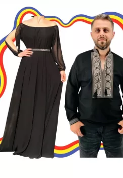 Set Cuplu Traditional 355 Camasa Traditionala si Rochie cu motive traditionale imagine