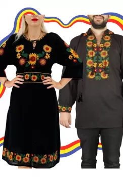 Set Cuplu Traditional 375 Camasa Traditionala si Rochie Traditionala imagine