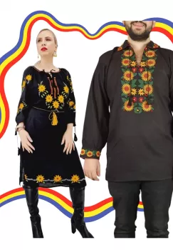 Set Cuplu Traditional 376 Camasa Traditionala si Rochie Traditionala imagine