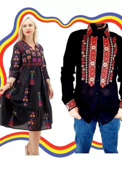 Set Cuplu Traditional 377 Camasa Traditionala si Rochie Traditionala imagine