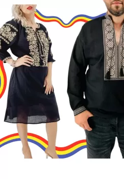 Set Cuplu Traditional 379 Camasa Traditionala si Rochie Traditionala imagine