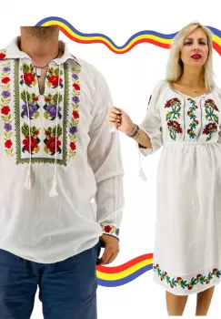 Set Cuplu Traditional 384 Camasa Traditionala si Rochie Traditionala imagine