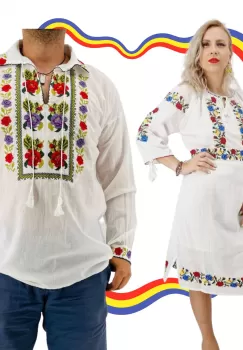 Set Cuplu Traditional 385 Camasa Traditionala si Rochie Traditionala imagine