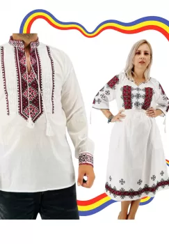 Set Cuplu Traditional 387 Camasa Traditionala si Rochie Traditionala imagine