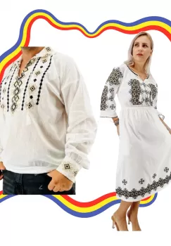 Set Cuplu Traditional 388 Camasa Traditionala si Rochie Traditionala imagine