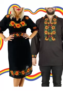 Set Cuplu Traditional 390 Camasa Traditionala si Rochie Traditionala imagine