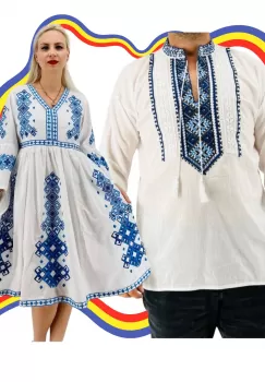 Set Cuplu Traditional 391 Camasa Traditionala si Rochie Traditionala imagine