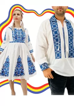 Set Cuplu Traditional 392 Camasa Traditionala si Rochie Traditionala imagine